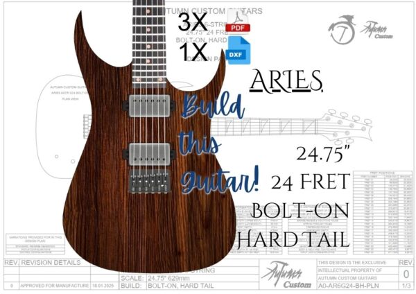 Aries 6 String 24.75" 24 Fret Bolt-on Hard Tail