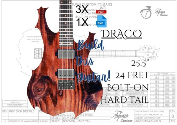 Draco 6 String 25.5" 24 Fret Bolt-on Hard Tail