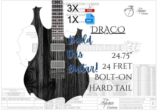 Draco 6 String 24.75" 24 Fret Bolt-on Hard Tail