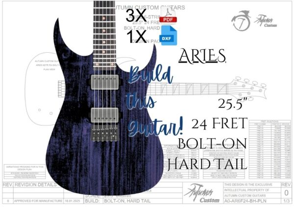 Aries 6 String 25.5" 24 Fret Bolt-on Hard Tail