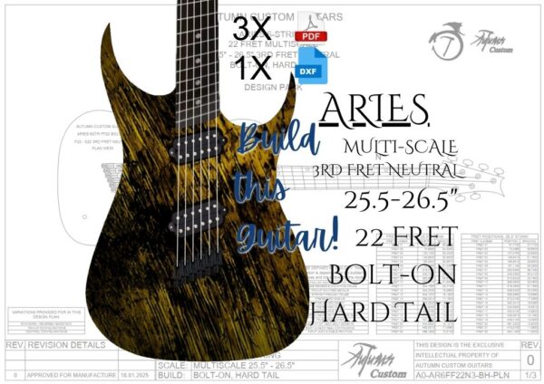 Aries 6 String Multi-Scale 25.5" - 26.5" 22 Fret (3rd Fret Neutral) Bolt-on Hard Tail