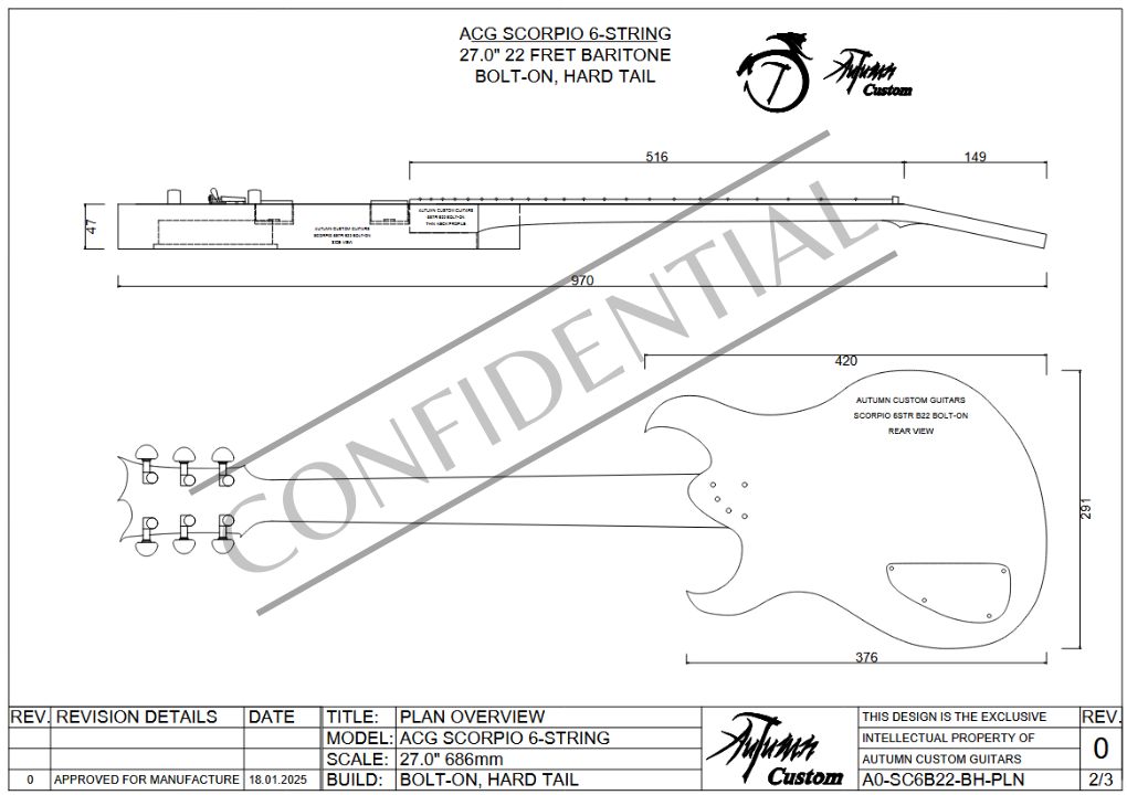 Scorpio 6 String 27.0" 22 Fret Bolt-on Hard Tail - Image 3