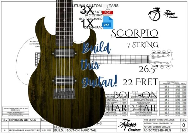 Scorpio 7 String 26.5" 22 Fret Bolt-on Hard Tail