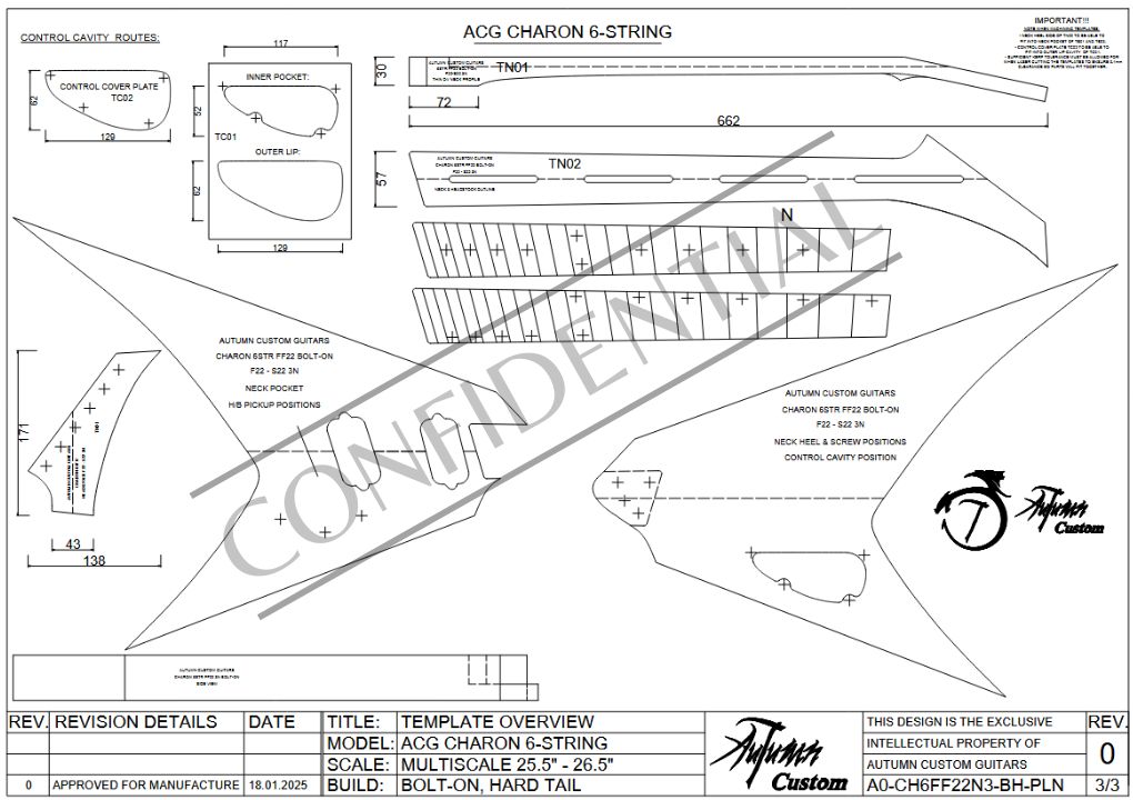 Charon 6 String Multi-Scale 25.5" - 26.5" 22 Fret (3rd Fret Neutral) Bolt-on Hard Tail - Image 4