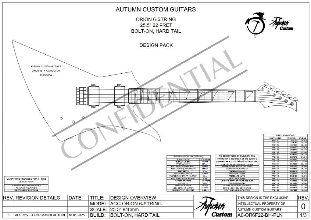 Orion 6 String 25.5" 22 Fret Bolt-on Hard Tail - Image 2