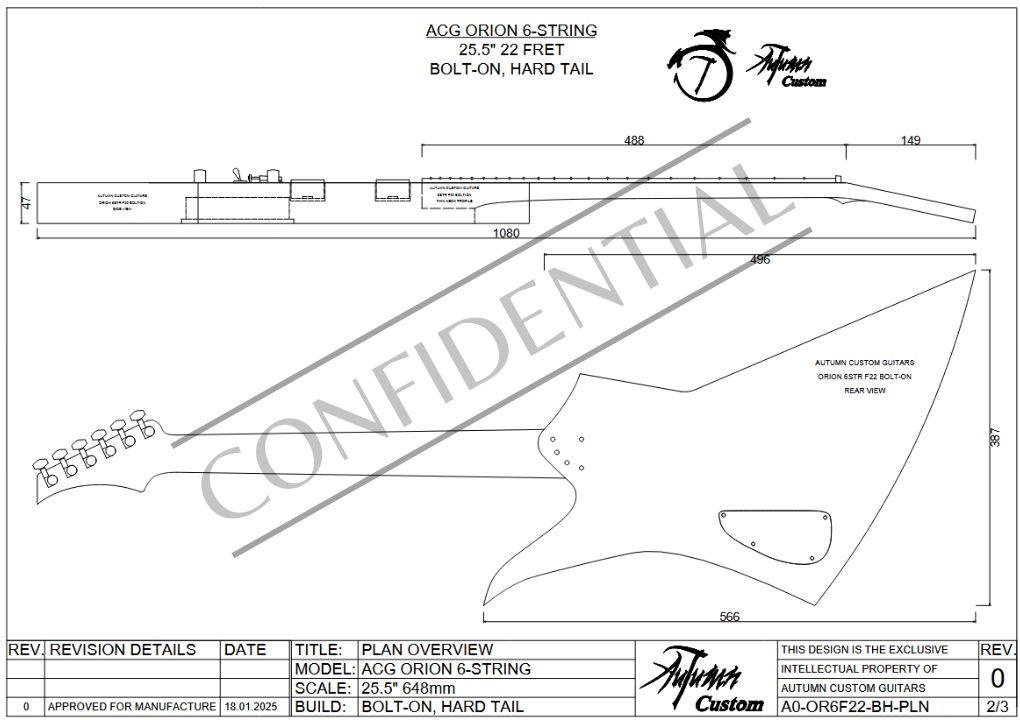 Orion 6 String 25.5" 22 Fret Bolt-on Hard Tail - Image 3