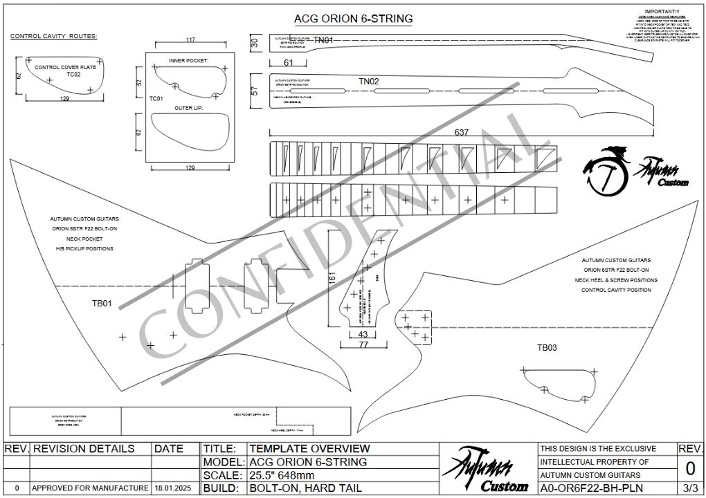 Orion 6 String 25.5" 22 Fret Bolt-on Hard Tail - Image 4