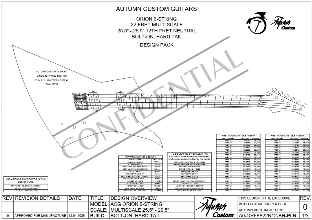 Orion 6 String Multi-Scale 25.5" - 26.5" 22 Fret (12th Fret Neutral) Bolt-on Hard Tail - Image 2