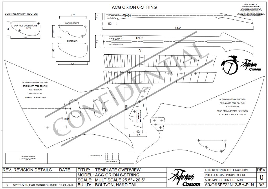 Orion 6 String Multi-Scale 25.5" - 26.5" 22 Fret (12th Fret Neutral) Bolt-on Hard Tail - Image 4